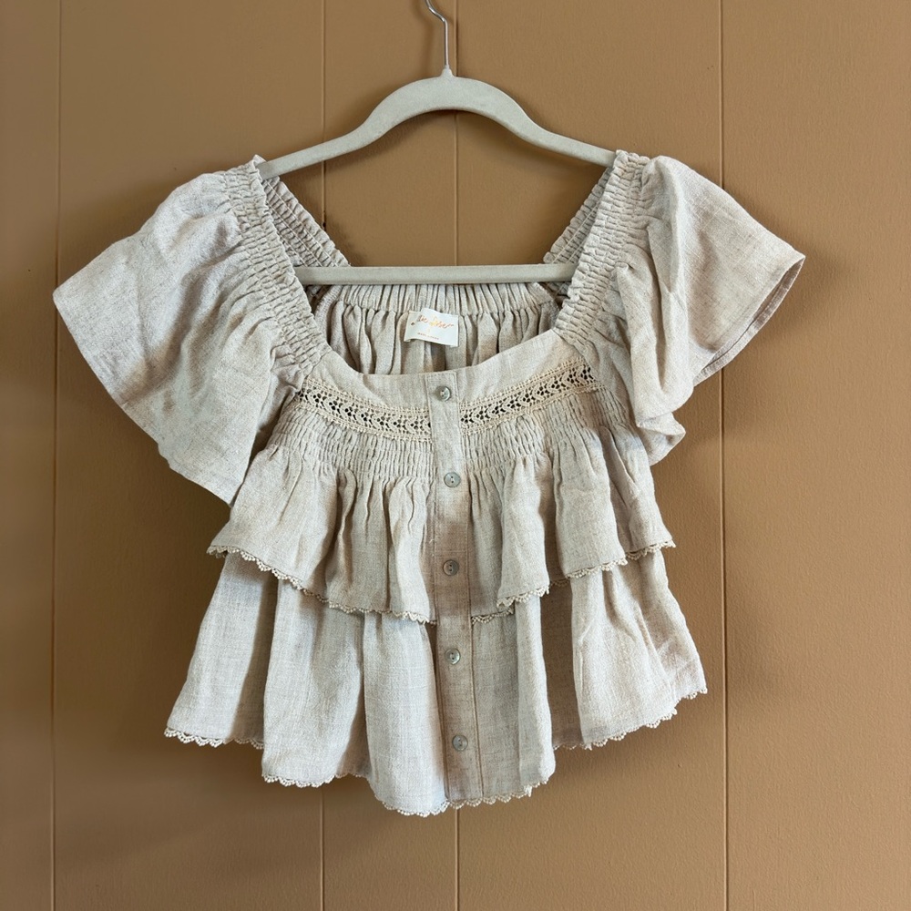 Beige Ruffled Blouse by Allie Rose from Adored Vintage
